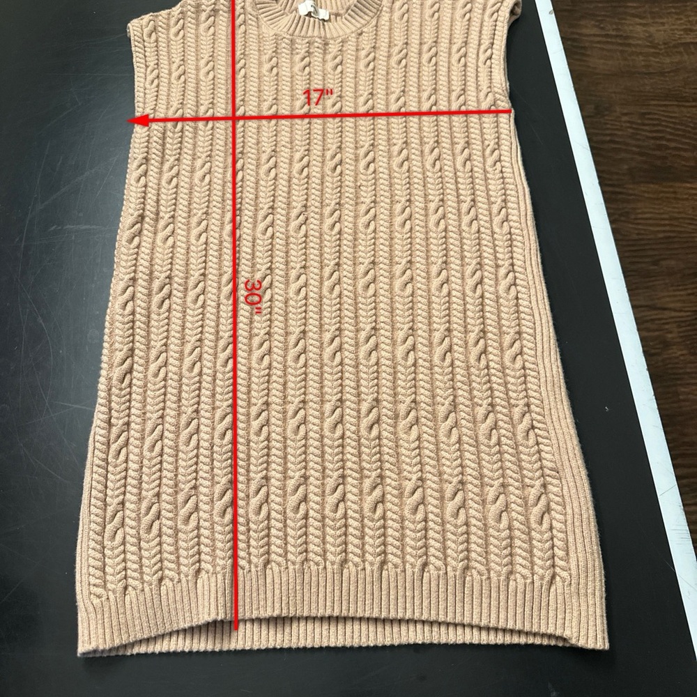 Entro Tan Sweater Dress with Crew Neck and Ribbed‎ Knit - Picture 4 of 6